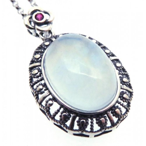 Aquamarine and Garnet Sterling Silver Pendant with Chain 05