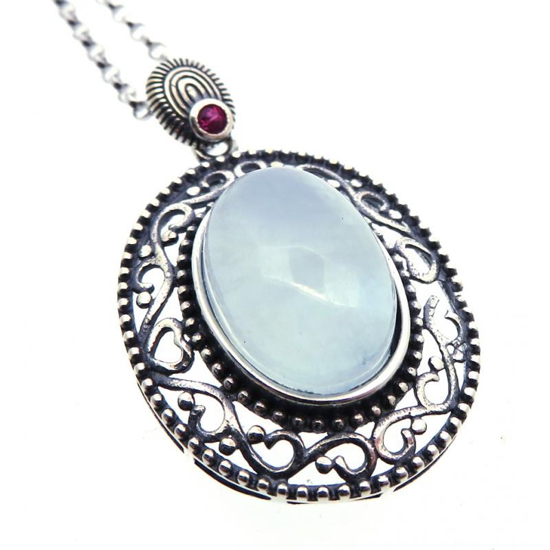 Aquamarine and Garnet Sterling Silver Pendant with Chain 06