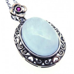 Aquamarine and Garnet Sterling Silver Pendant with Chain 07