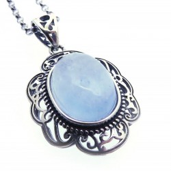 Aquamarine Sterling Silver Pendant with Chain 09