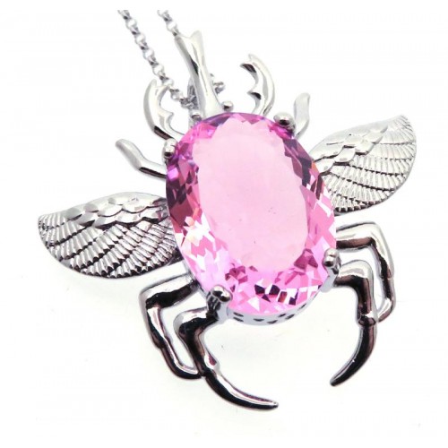 Zircon Crystal Sterling Silver Scarab Pendant with Chain