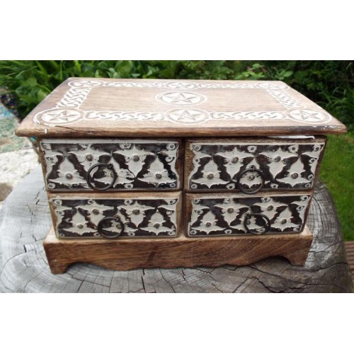 Wooden Rectangular Four Drawer Pentacle Altar Cupboard