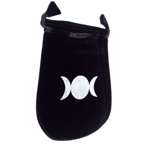 Black Velveteen Triple Moon Pentacle Drawstring Pouch