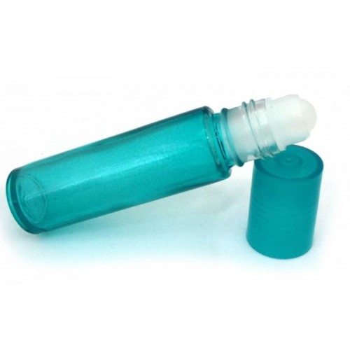 1x 10ml Green Aqua Coloured Glass Roll On Bottle