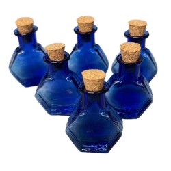 1x Mini Blue Fillable Empty Glass Hexagon Charm Bottle