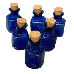1x Mini Blue Fillable Empty Glass Square Charm Bottle