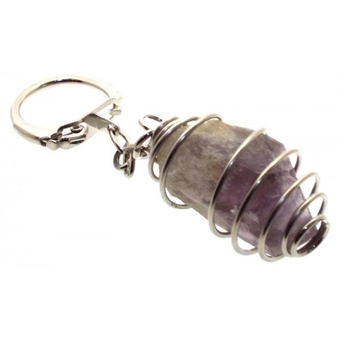 Dogtooth Chevron Amethyst Gemstone Spiral Keyring