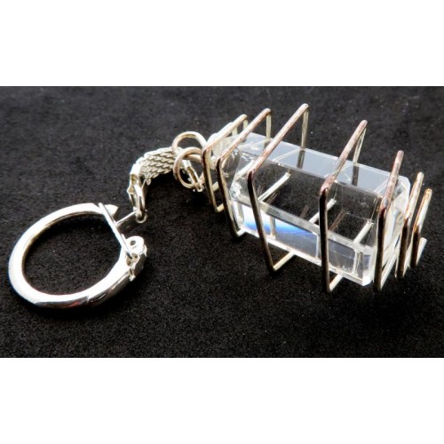 Quartz Obelisk Square Silver Coloured Spiral Keyring