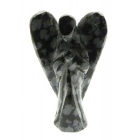 1.5 Inch Tall Snowflake Obsidian Carved Gemstone Angel