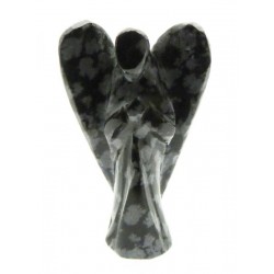 1.5 Inch Tall Snowflake Obsidian Carved Gemstone Angel