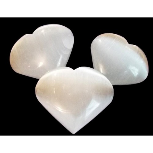 Selenite Gemstone Carved Puff Heart