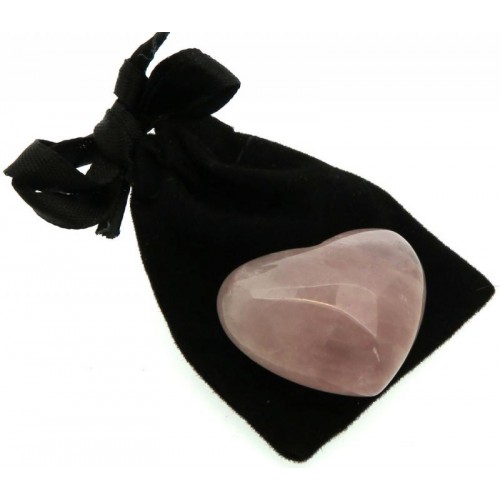 Rose Quartz Gemstone Mini Carved Puff Heart with Pouch