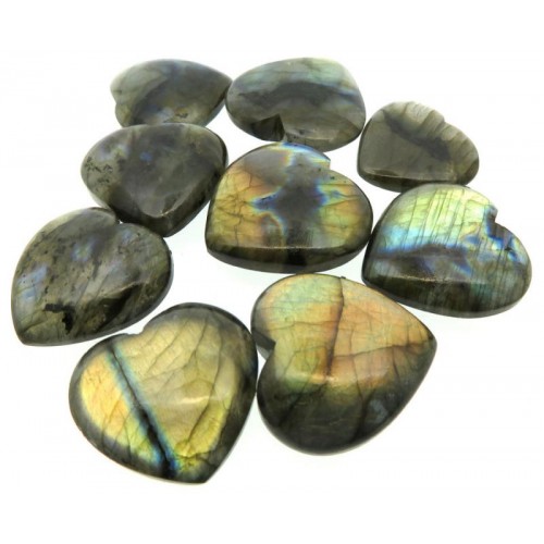 Single Labradorite Carved Puff Heart 26mm to 32mm