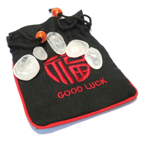 Good Luck Mojo Bag with Clear Quartz Black