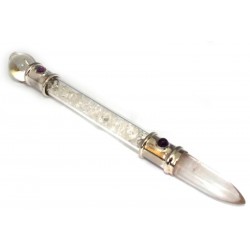 Glass Pipe Healing Wand with Clear Quartz Chips