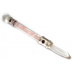 Glass Pipe Healing Wand with Rose Quartz Chips
