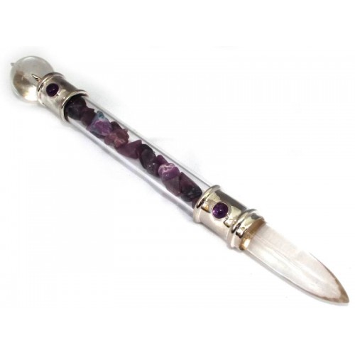Glass Pipe Healing Wand with Sugilite Chips