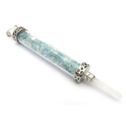Glass Pipe Fancy Wand with Aquamarine Chips
