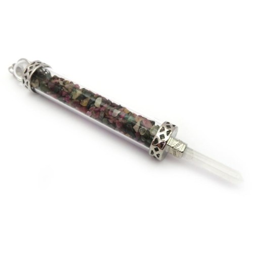 Glass Pipe Fancy Wand with Tourmaline Chips