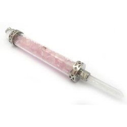 Glass Pipe Fancy Wand with Rose Quartz Chips