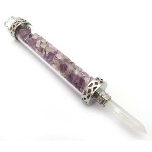 Glass Pipe Fancy Wand with Amethyst Chips