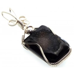Druzy Indian Agate Silver Plated Wire Wrapped Pendant 04
