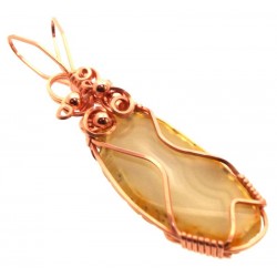 Indian Agate Slice Copper Wire Wrapped Pendant 08