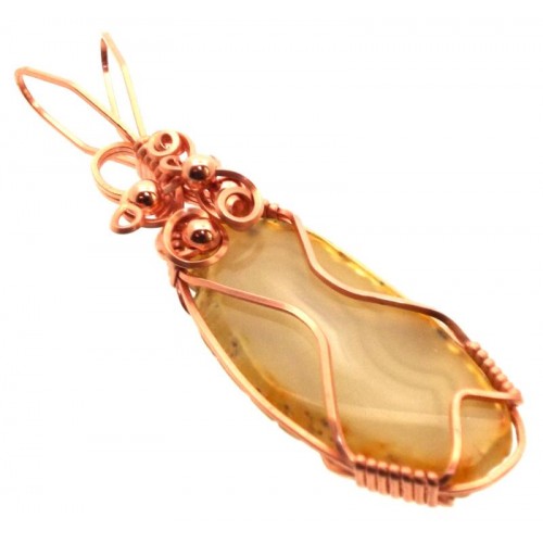 Indian Agate Slice Copper Wire Wrapped Pendant 08