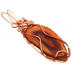 Indian Agate Slice Copper Wire Wrapped Pendant 09