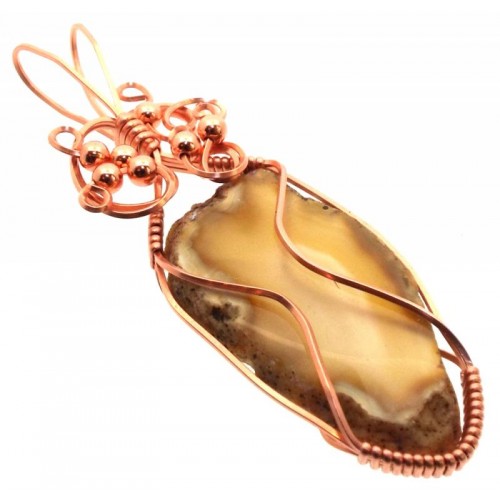 Indian Agate Slice Copper Wire Wrapped Pendant 10