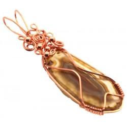 Indian Agate Slice Copper Wire Wrapped Pendant 13