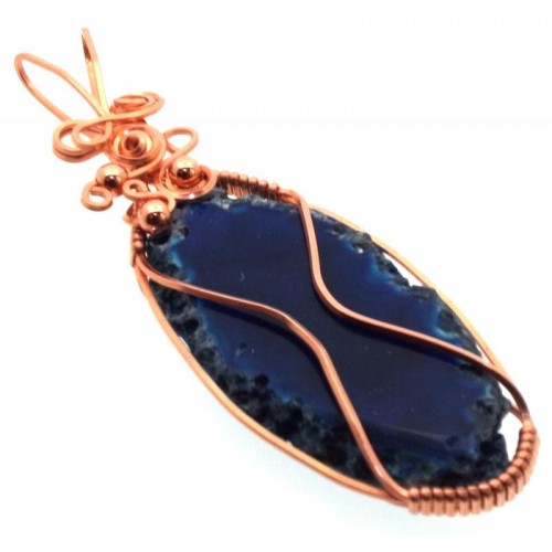 Indian Agate Slice Copper Wire Wrapped Pendant 14
