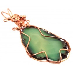 Indian Agate Slice Copper Wire Wrapped Pendant 15
