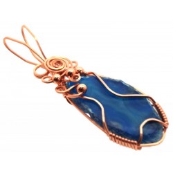 Indian Agate Slice Copper Wire Wrapped Pendant 16