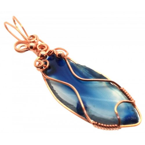 Indian Agate Slice Copper Wire Wrapped Pendant 17