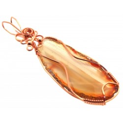 Indian Agate Slice Copper Wire Wrapped Pendant 19
