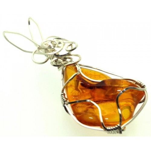 Baltic Amber Sterling Silver Wire Wrapped Pendant 01