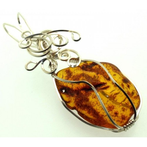 Baltic Amber Sterling Silver Wire Wrapped Pendant 02