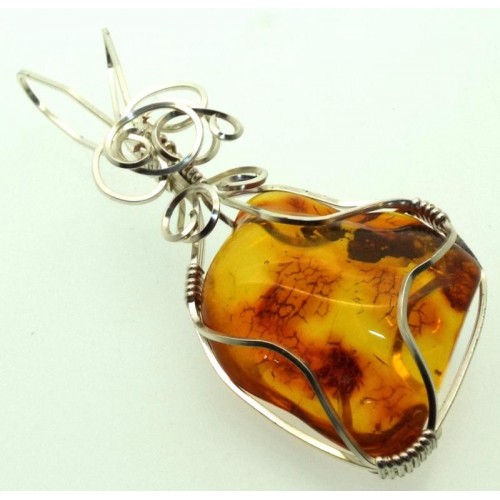 Baltic Amber Sterling Silver Wire Wrapped Pendant 03