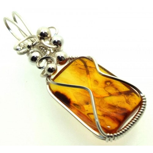 Baltic Amber Sterling Silver Wire Wrapped Pendant 07