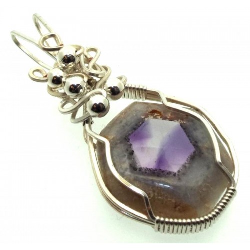 Tripache Star Amethyst Stalactite Sterling Silver Wire Wrapped Pendant 05