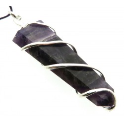 Amethyst Faceted Point Spiral Wire Wrapped Pendant