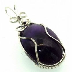 Amethyst Gemstone Silver Filled Wire Wrapped Pendant 07