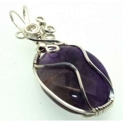Amethyst Gemstone Silver Filled Wire Wrapped Pendant 08