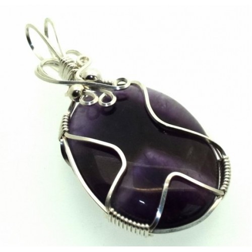 Amethyst Gemstone Silver Filled Wire Wrapped Pendant 09