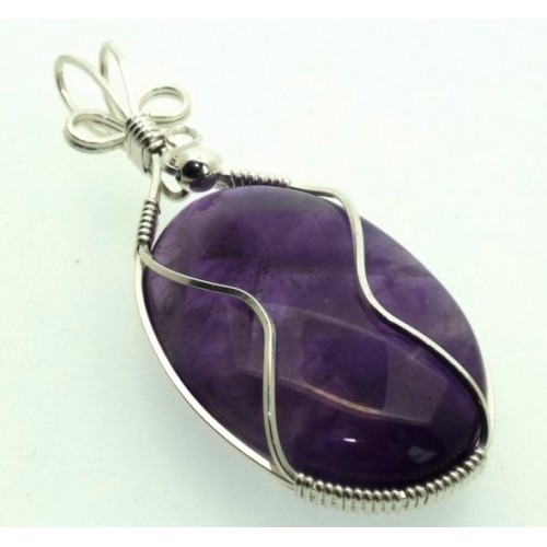 Amethyst Gemstone Silver Filled Wire Wrapped Pendant 10