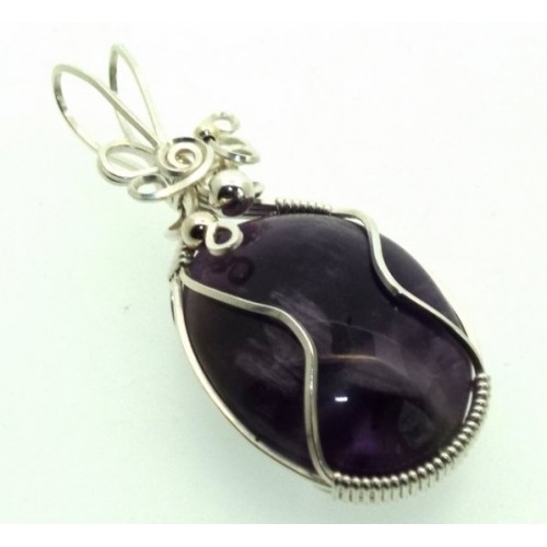 Amethyst Gemstone Silver Filled Wire Wrapped Pendant 11