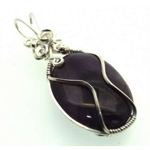 Amethyst Gemstone Silver Filled Wire Wrapped Pendant 12