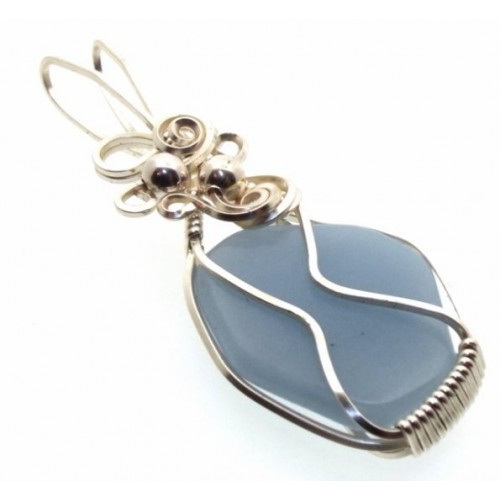 Angelite Gemstone Silver Filled Wire Wrapped Pendant 05