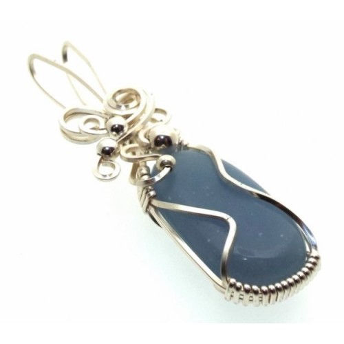 Angelite Gemstone Silver Filled Wire Wrapped Pendant 07